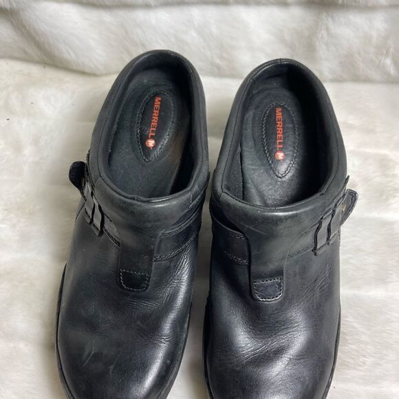 Merrell Womens Black Leather  Clogs Comfort Shoes Size 9 - Picture 4 of 10